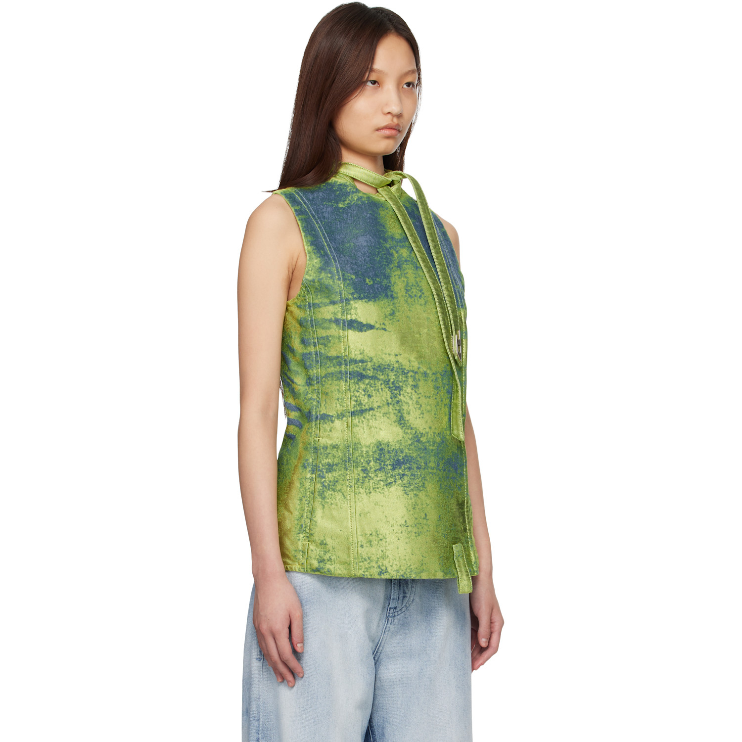  Diesel Green Belted Satin Denim Vest 