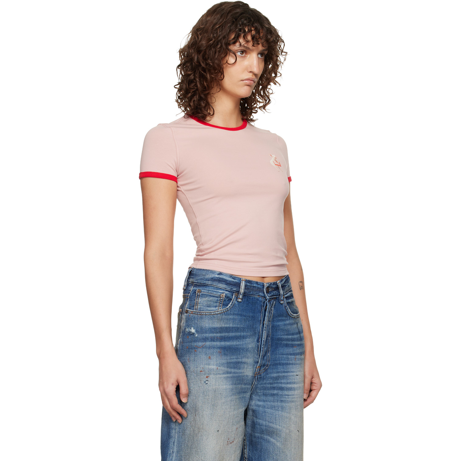  Diesel Pink Slim Pig Print T-shirt 