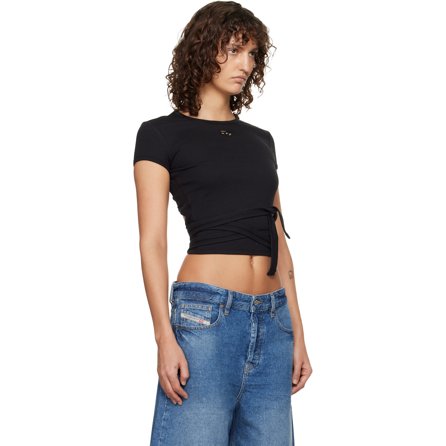  Diesel Black Wrap-around Ribbed T-shirt 