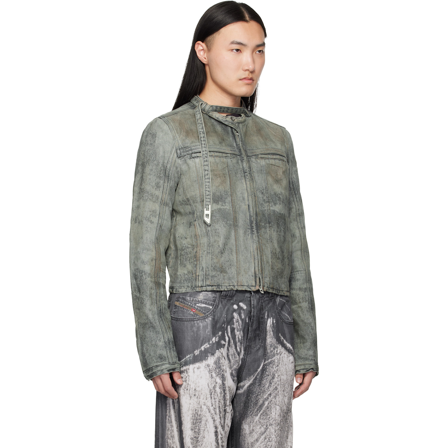  Diesel Gray Cotton-hemp Satin Denim Jacket 