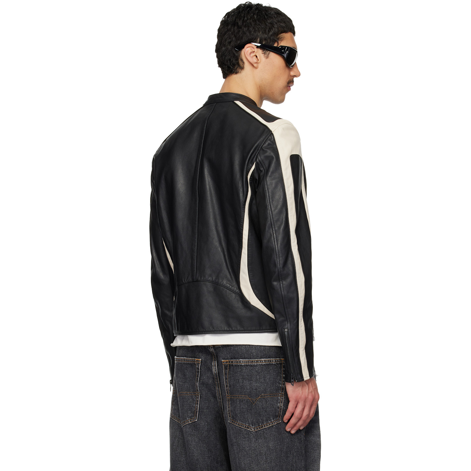  Diesel Black & Off-white L-adam Leather Jacket 