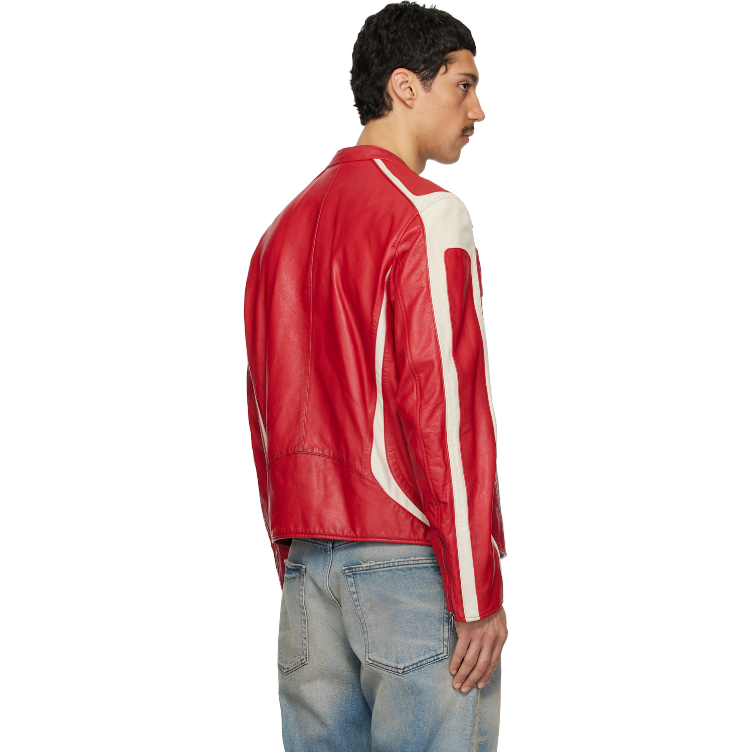  Diesel Red & Off-white L-adam Leather Jacket 