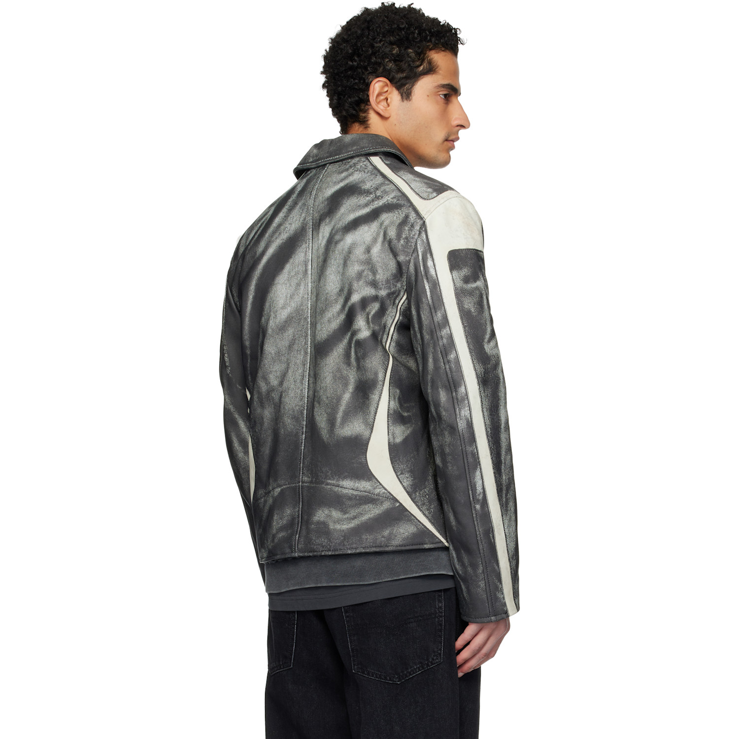  Diesel Black & Off-white L-amar-enbi Leather Jacket 