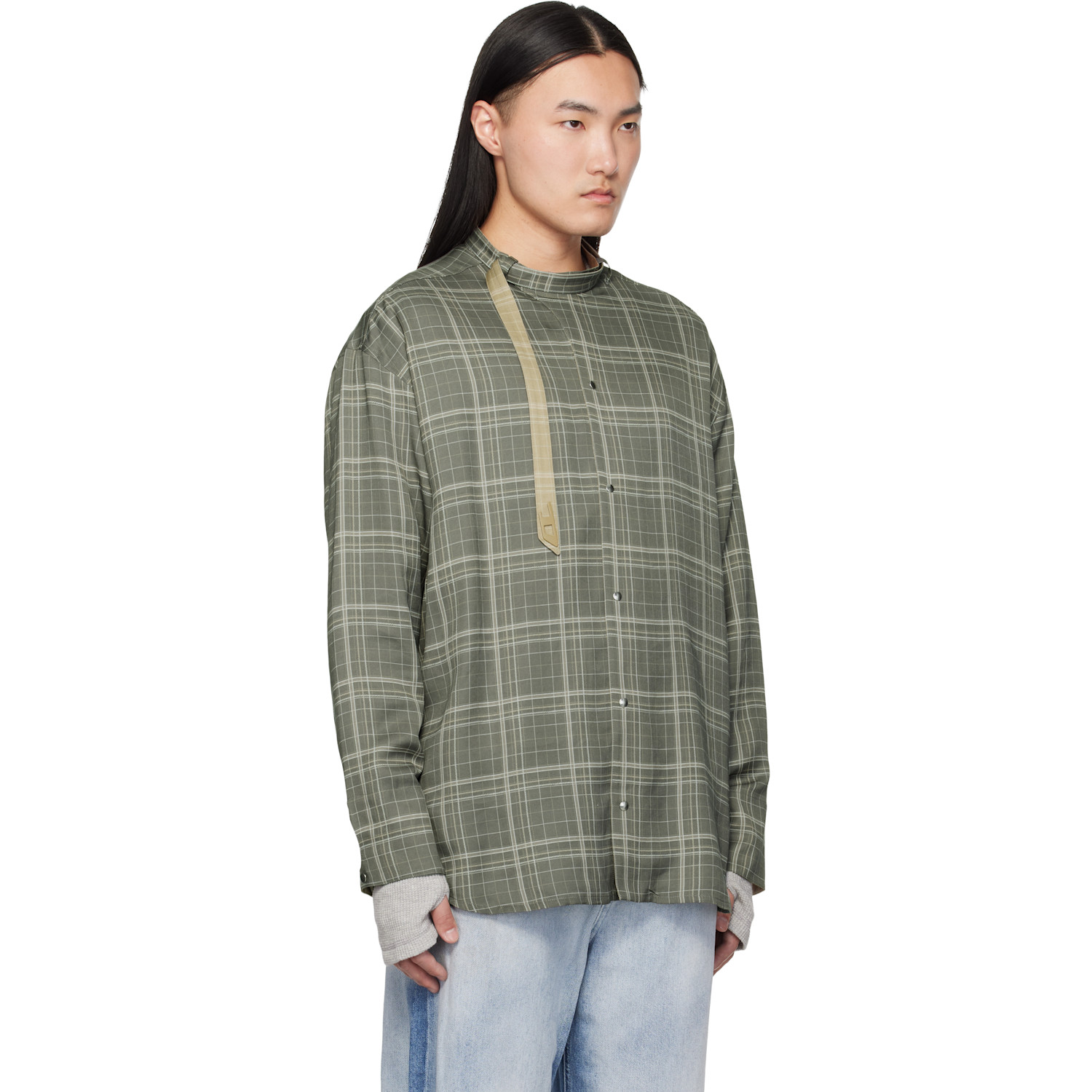  Diesel Gray Check-satin Biker Details Shirt 