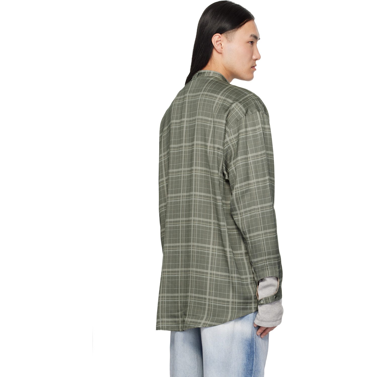  Diesel Gray Check-satin Biker Details Shirt 