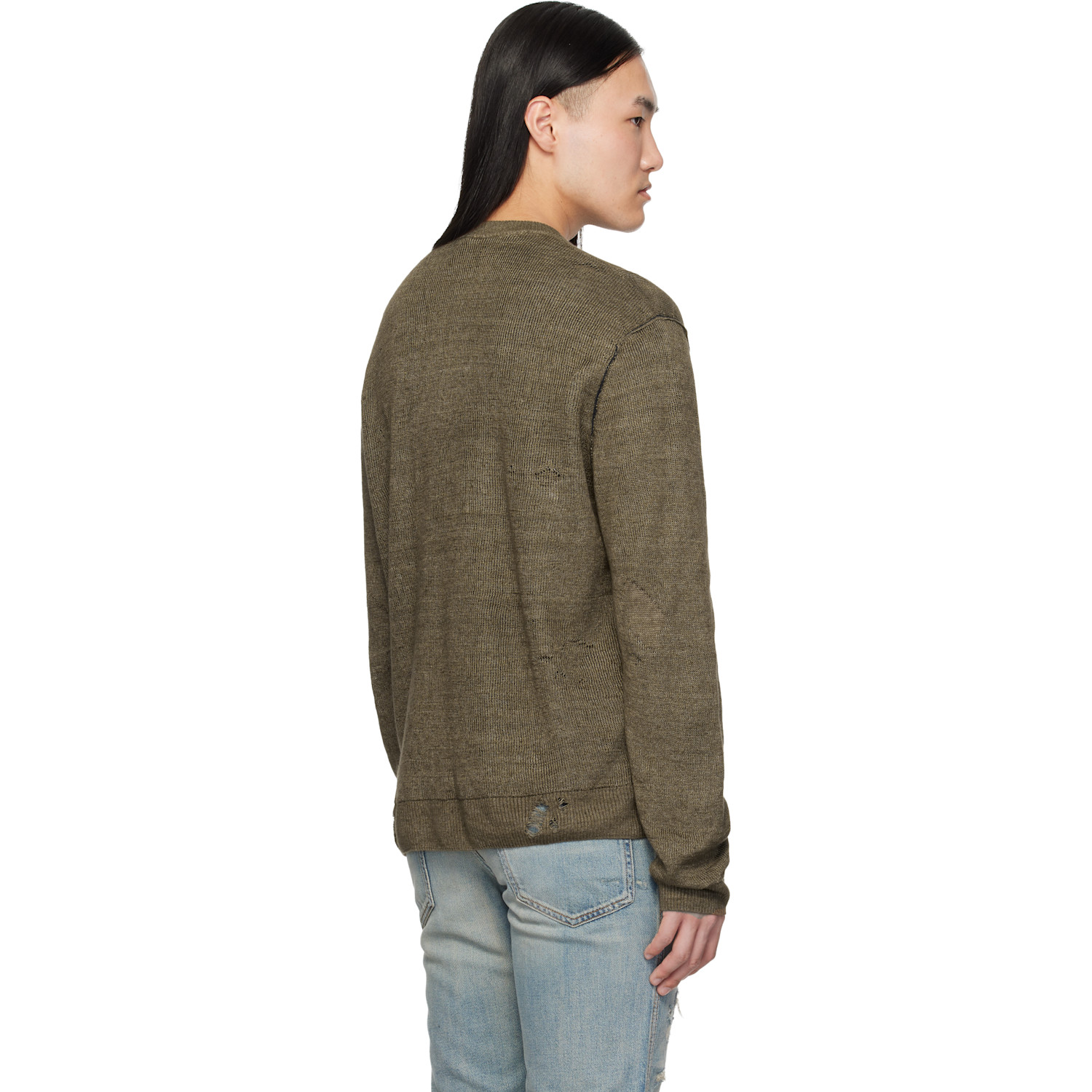  Diesel Khaki Destroyed Linen Sweater 
