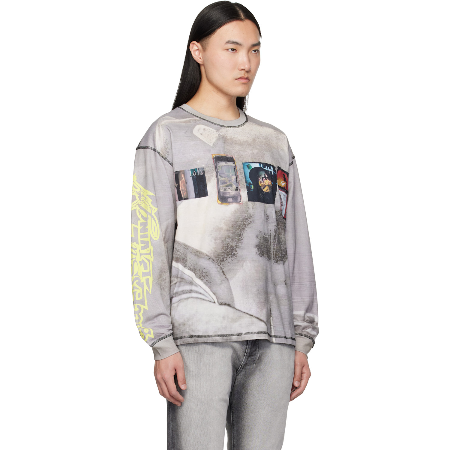  Diesel Gray All-over Print & Patches Long-sleeve T-shirt 