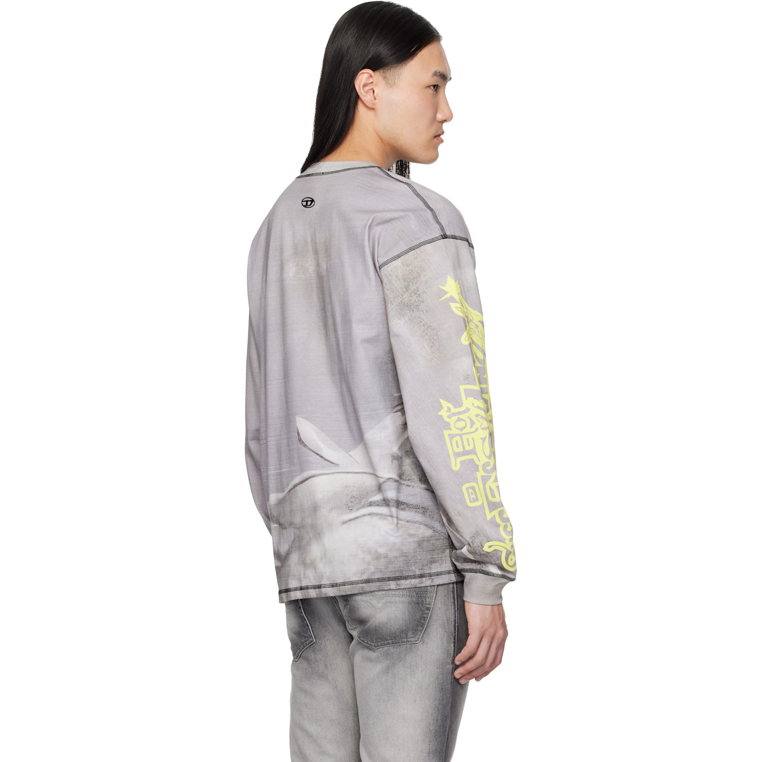  Diesel Gray All-over Print & Patches Long-sleeve T-shirt 