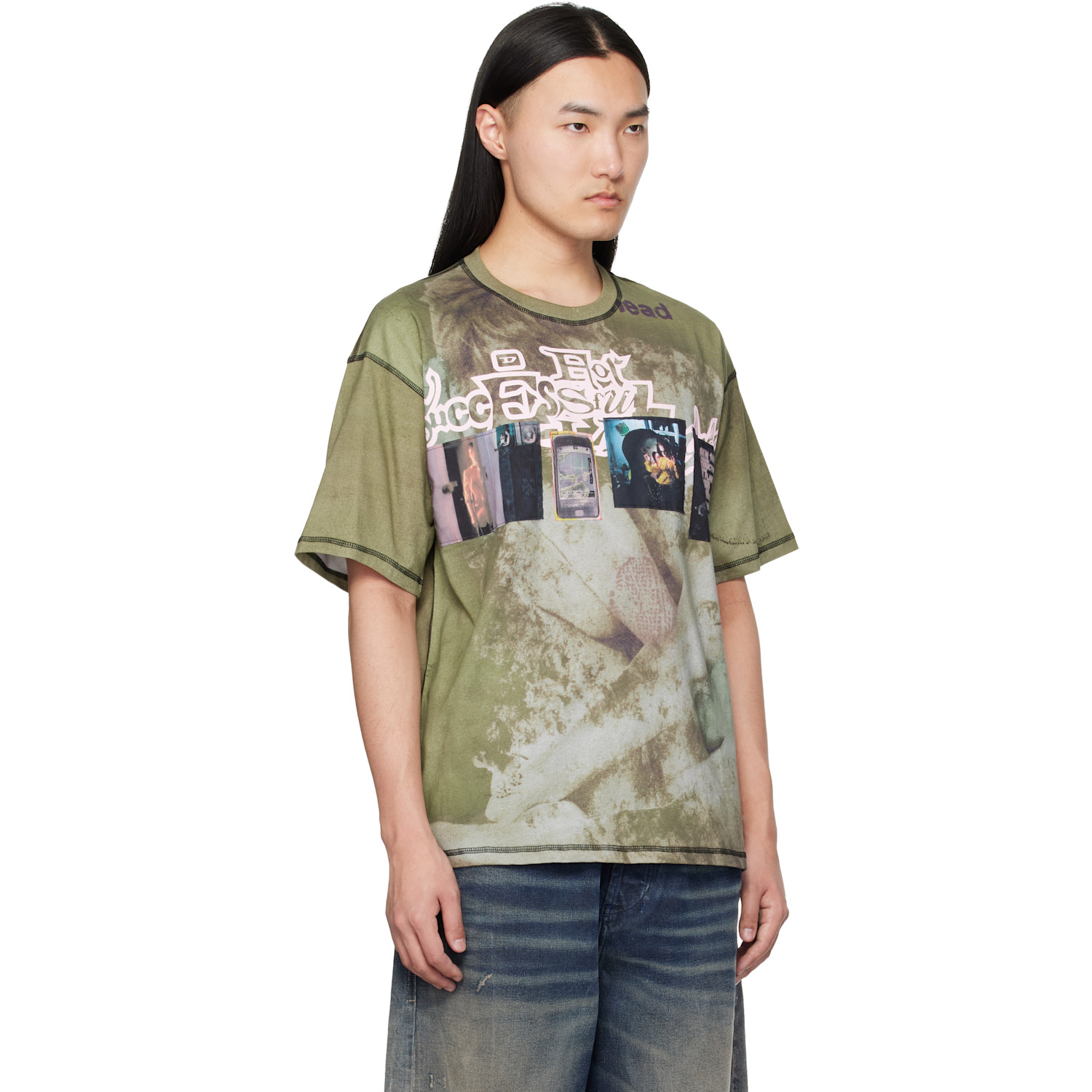  Diesel Khaki All-over Prints & Patches Relaxed T-shirt 