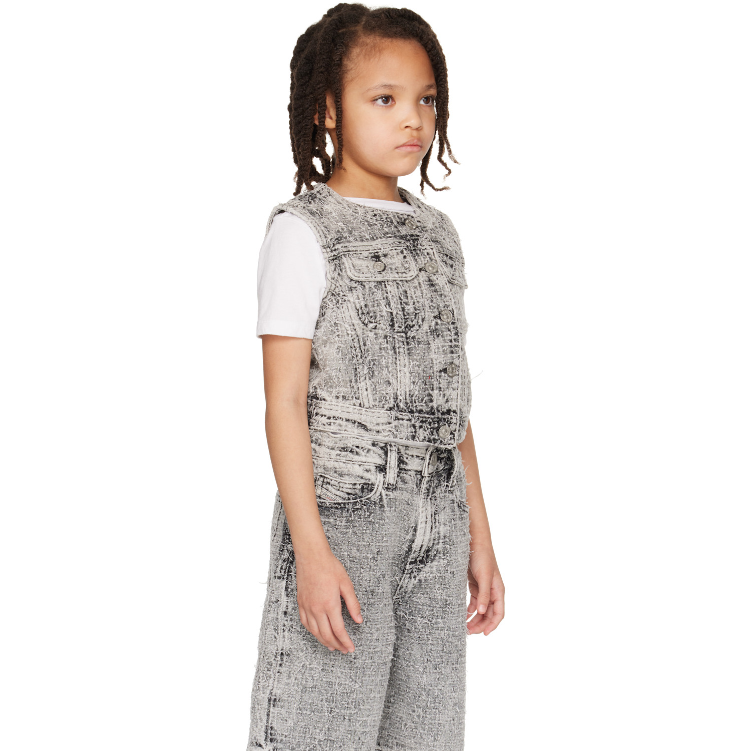  Diesel Kids Gray Frayed Texture Denim Vest 