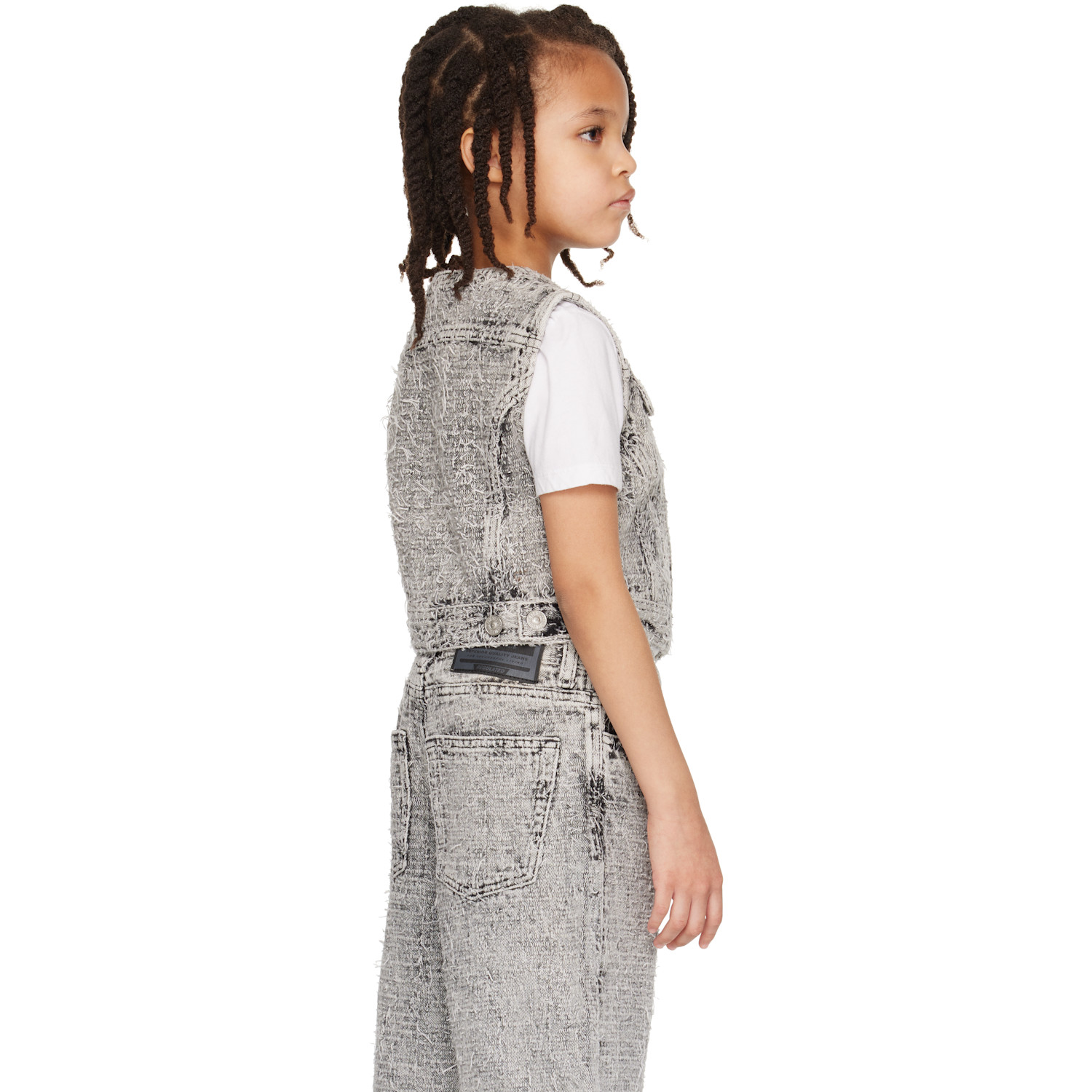  Diesel Kids Gray Frayed Texture Denim Vest 