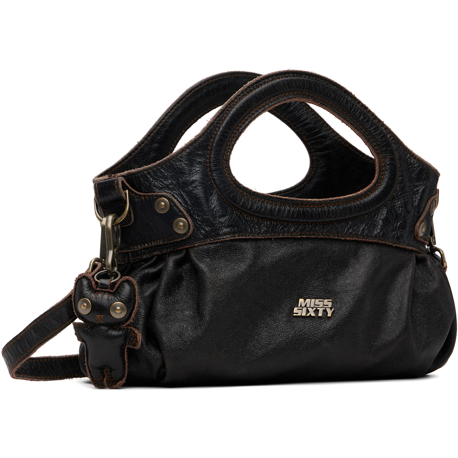  Miss Sixty Black & Brown Knwls Edition Distressed Bag 