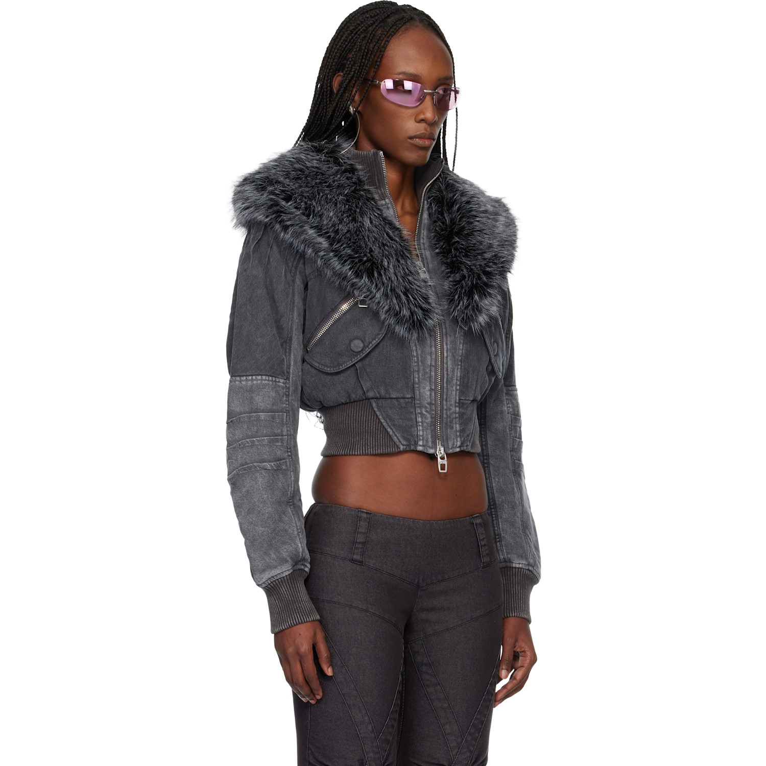  Miss Sixty Black Knwls Edition Padded Denim Bomber Jacket 