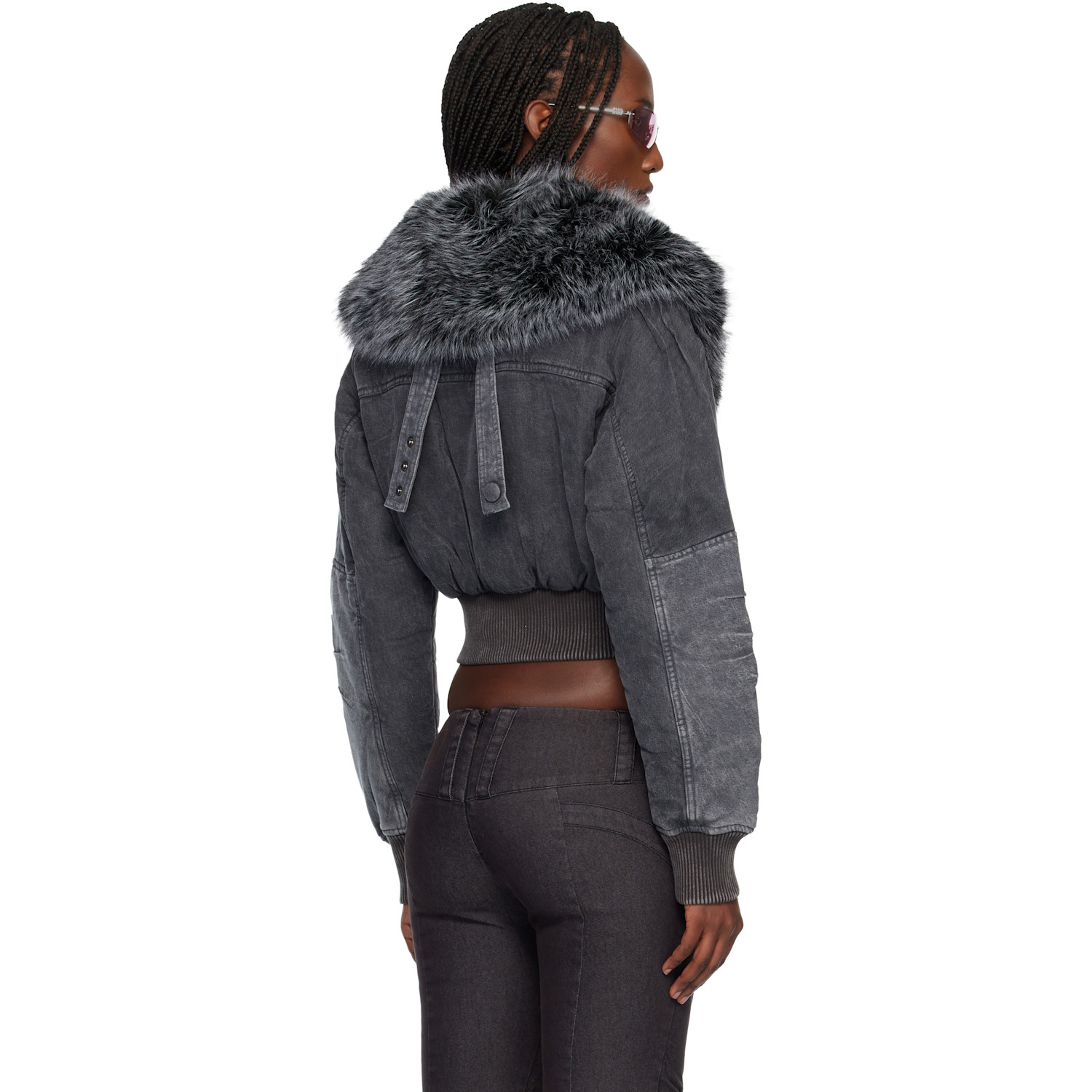 Miss Sixty Black Knwls Edition Padded Denim Bomber Jacket 