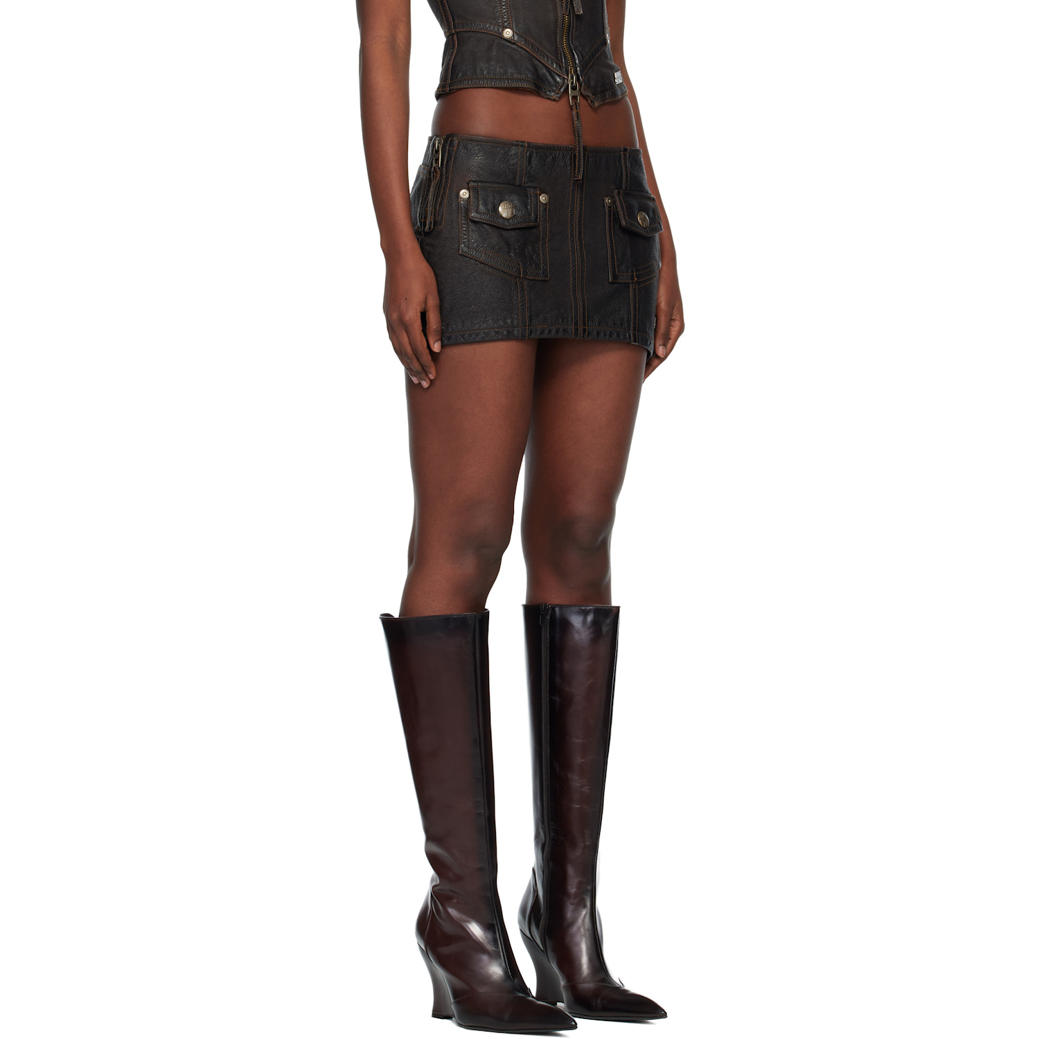  Miss Sixty Black Knwls Edition Leather Miniskirt 