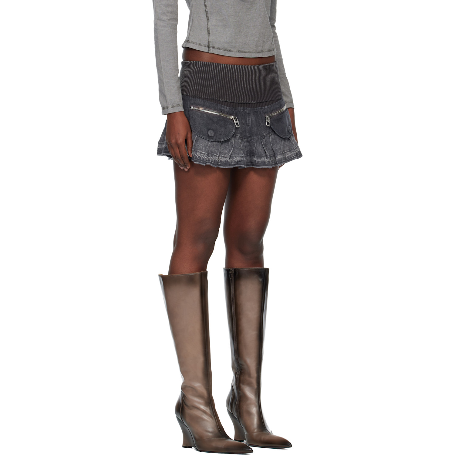  Miss Sixty Black Knwls Edition Ruffled Denim Miniskirt 