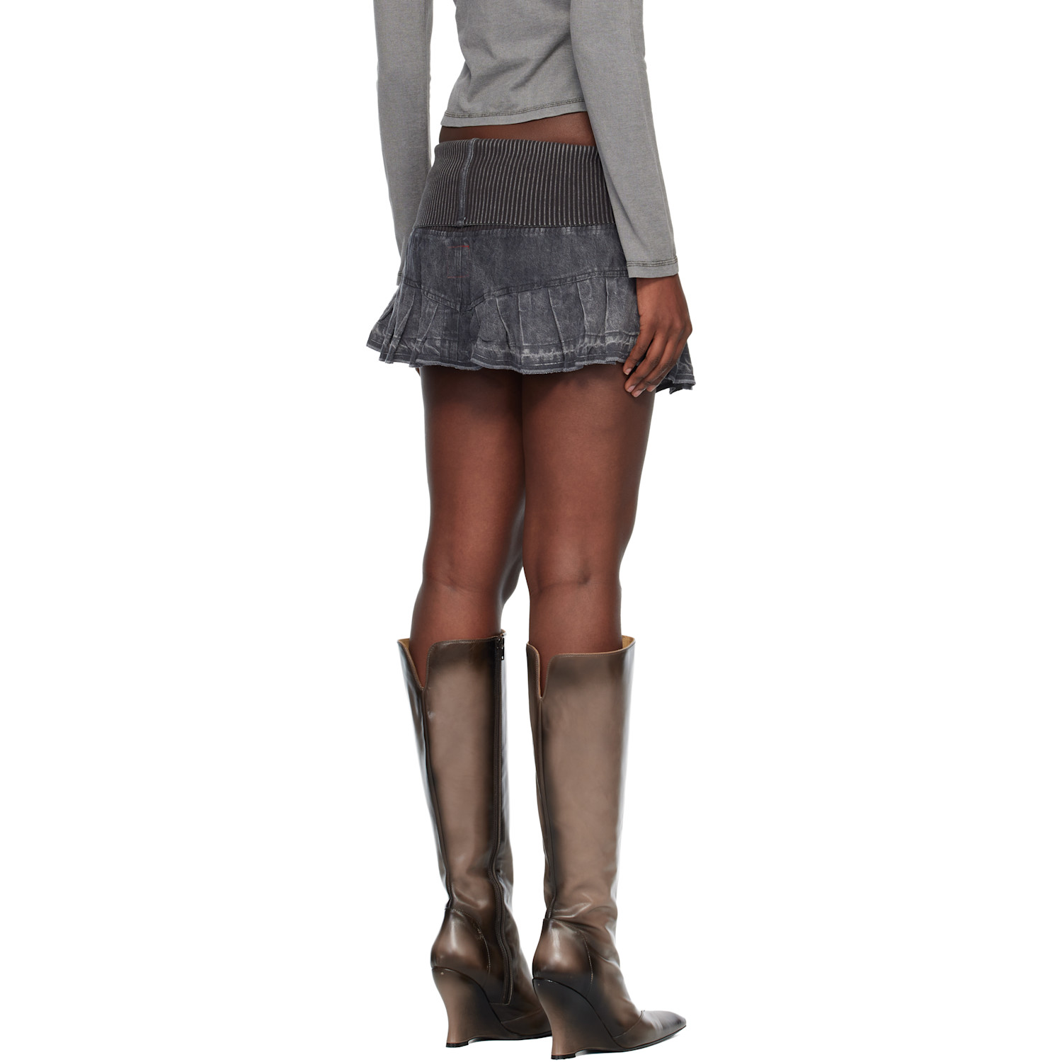  Miss Sixty Black Knwls Edition Ruffled Denim Miniskirt 
