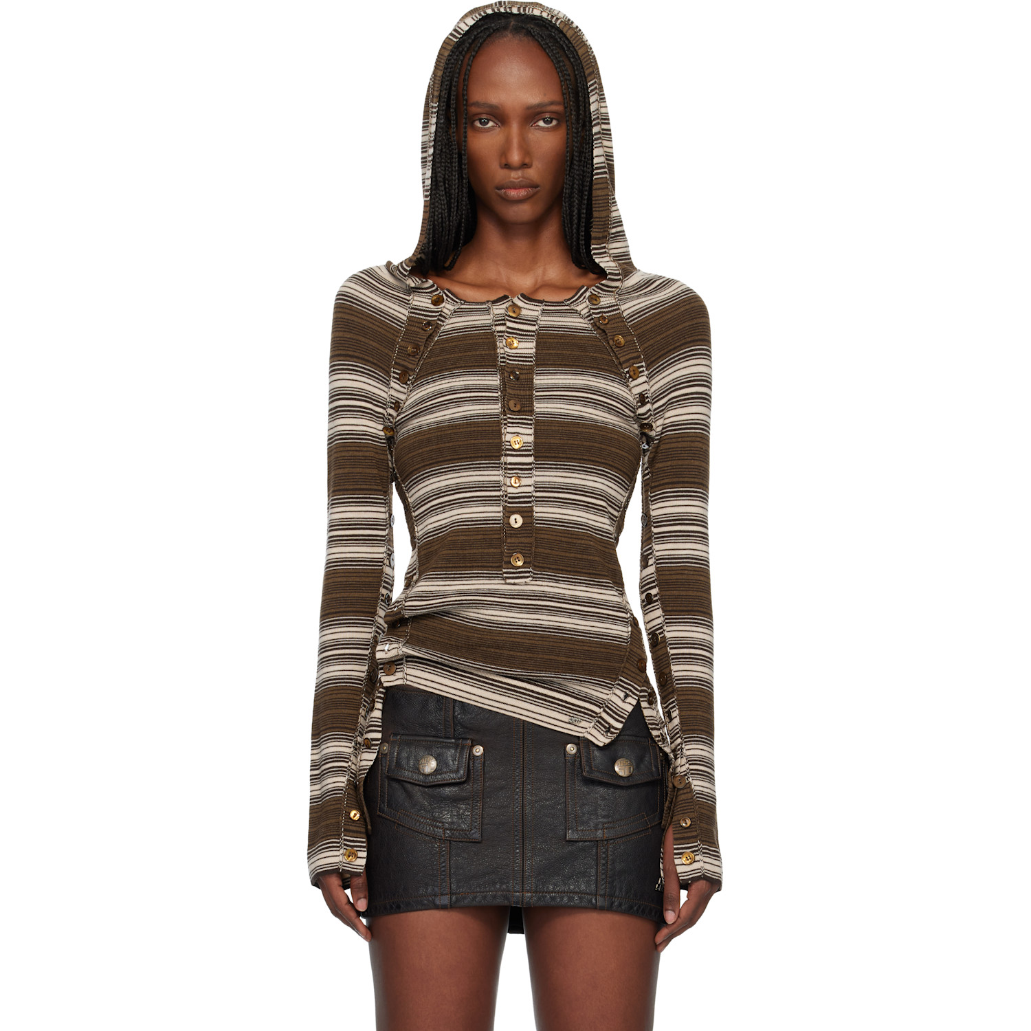 Miss Sixty Brown KNWLS Edition Striped Hoodie