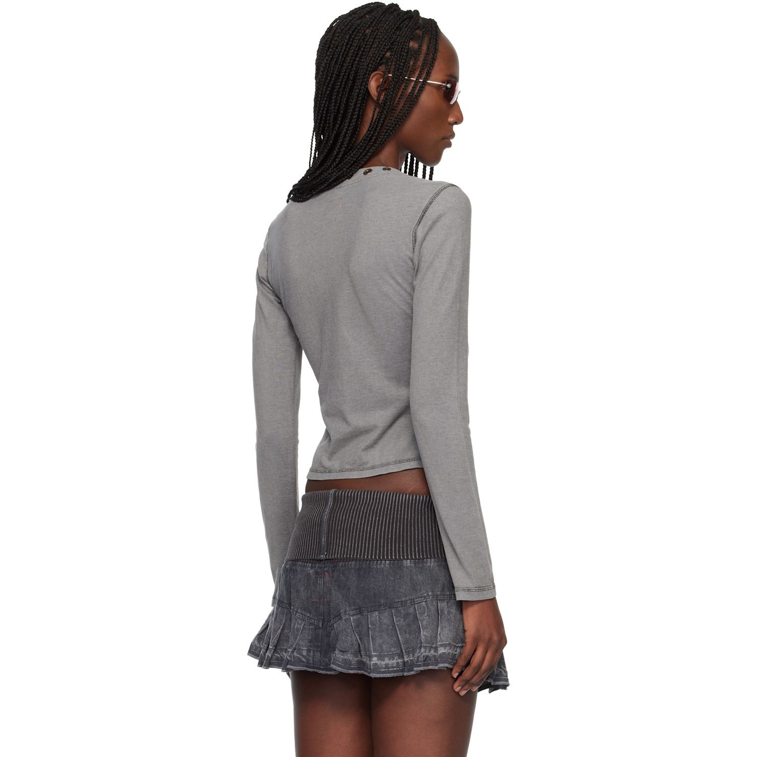  Miss Sixty Gray Knwls Edition Logo Patchwork Top 