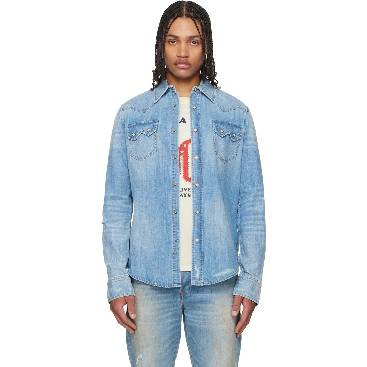 COÛT DE LA LIBERTÉ Blue Max Rigid Denim Western Shirt