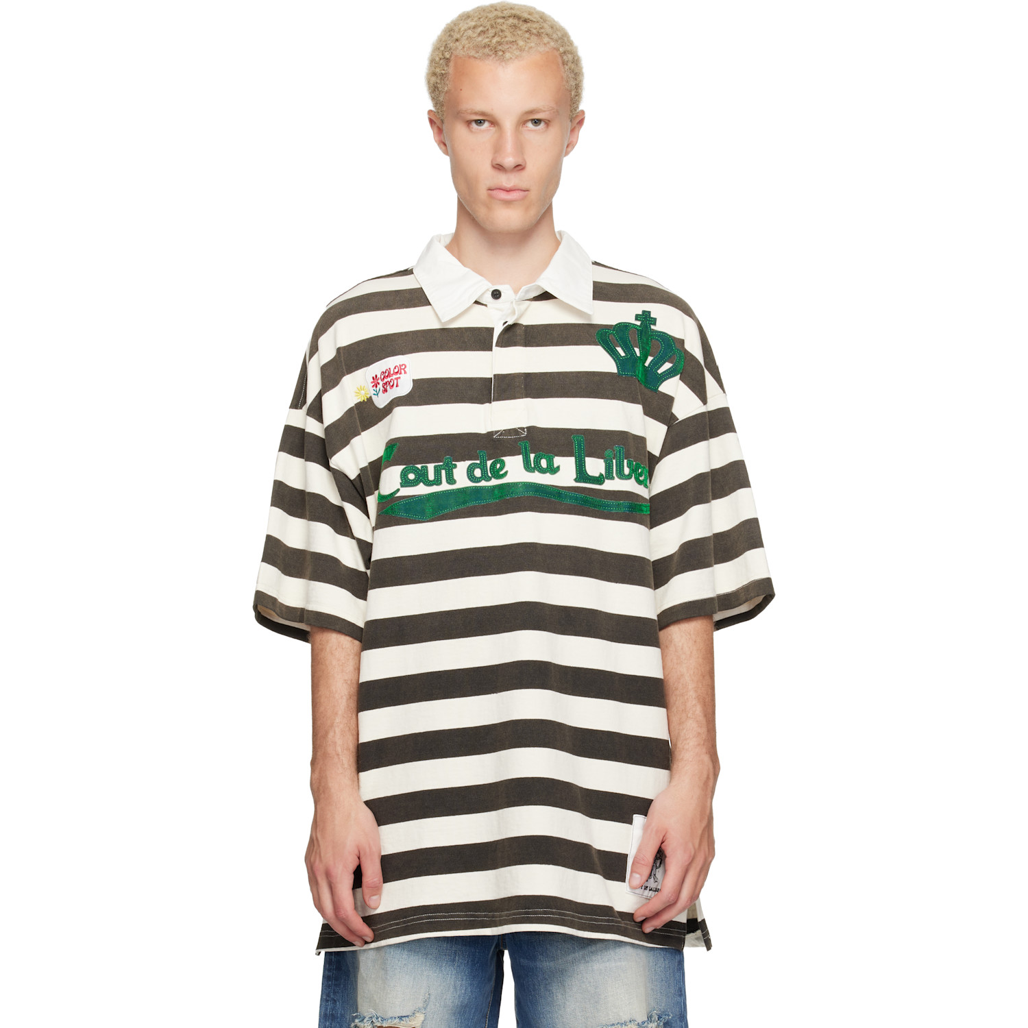 COÛT DE LA LIBERTÉ Black & White Connor Stripe Rugby Polo