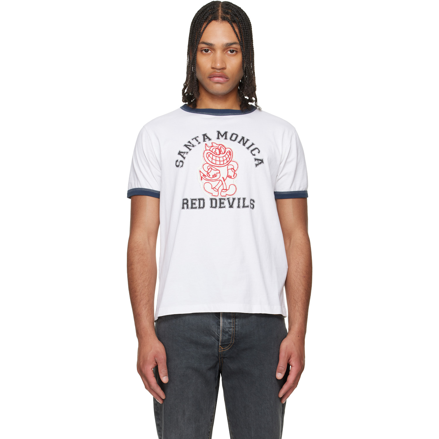 COÛT DE LA LIBERTÉ White Weston SM 'Red Devils' Crew Ringer T-shirt