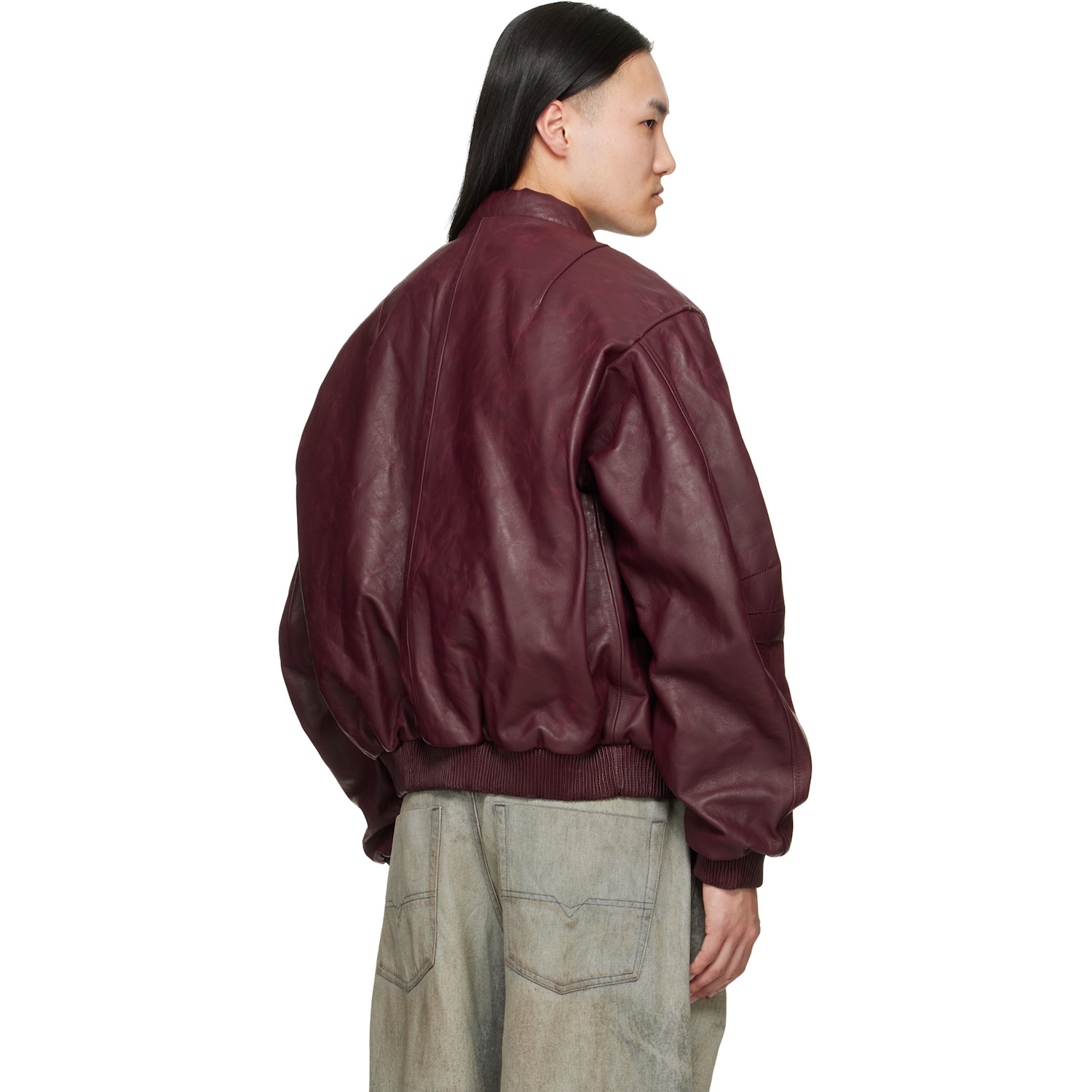  424 Red Leather Bomber Jacket 