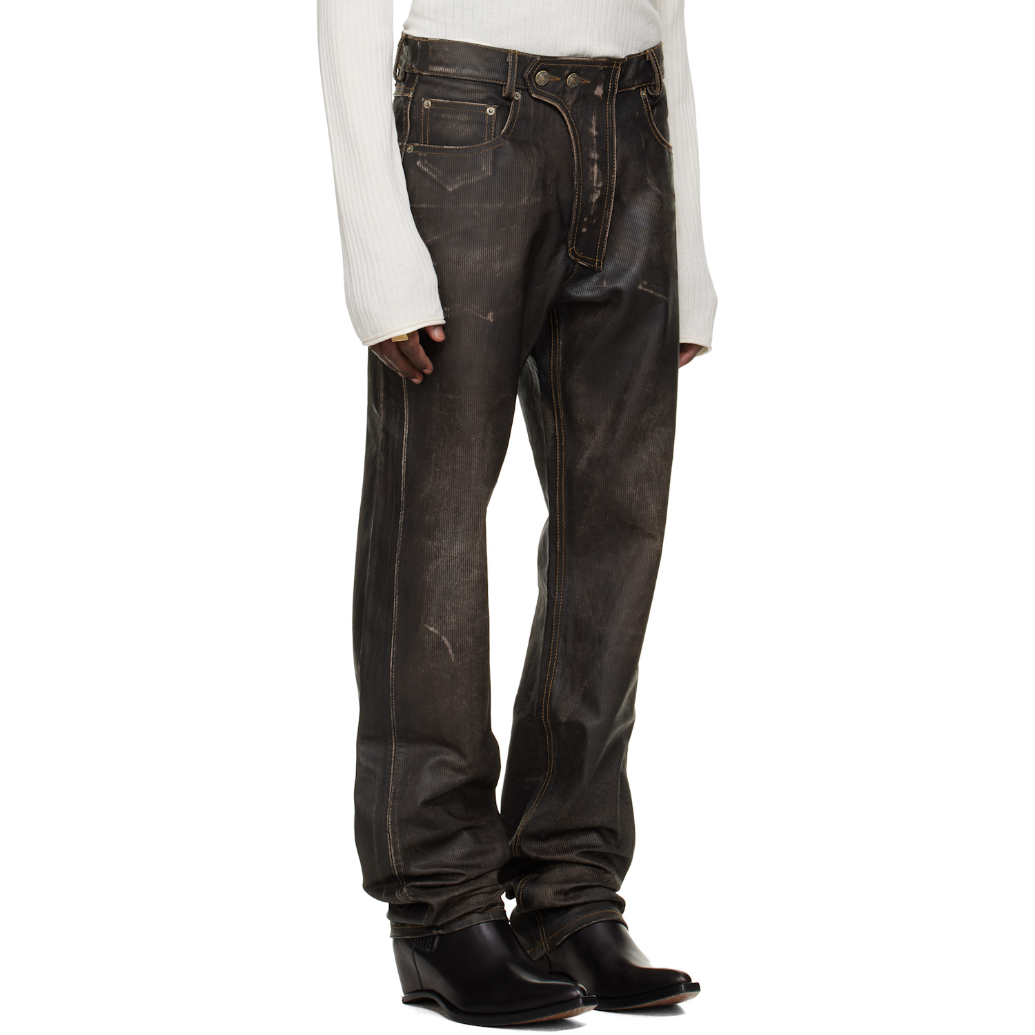  424 Brown Moto Leather Pants 