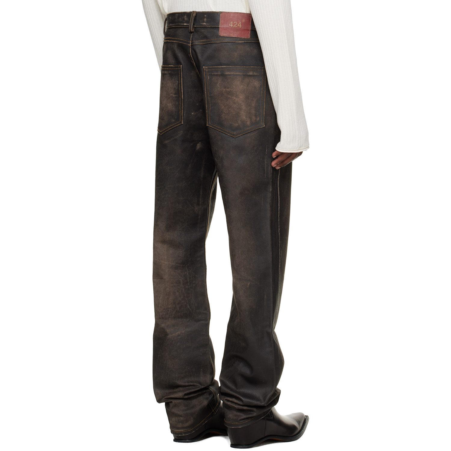  424 Brown Moto Leather Pants 