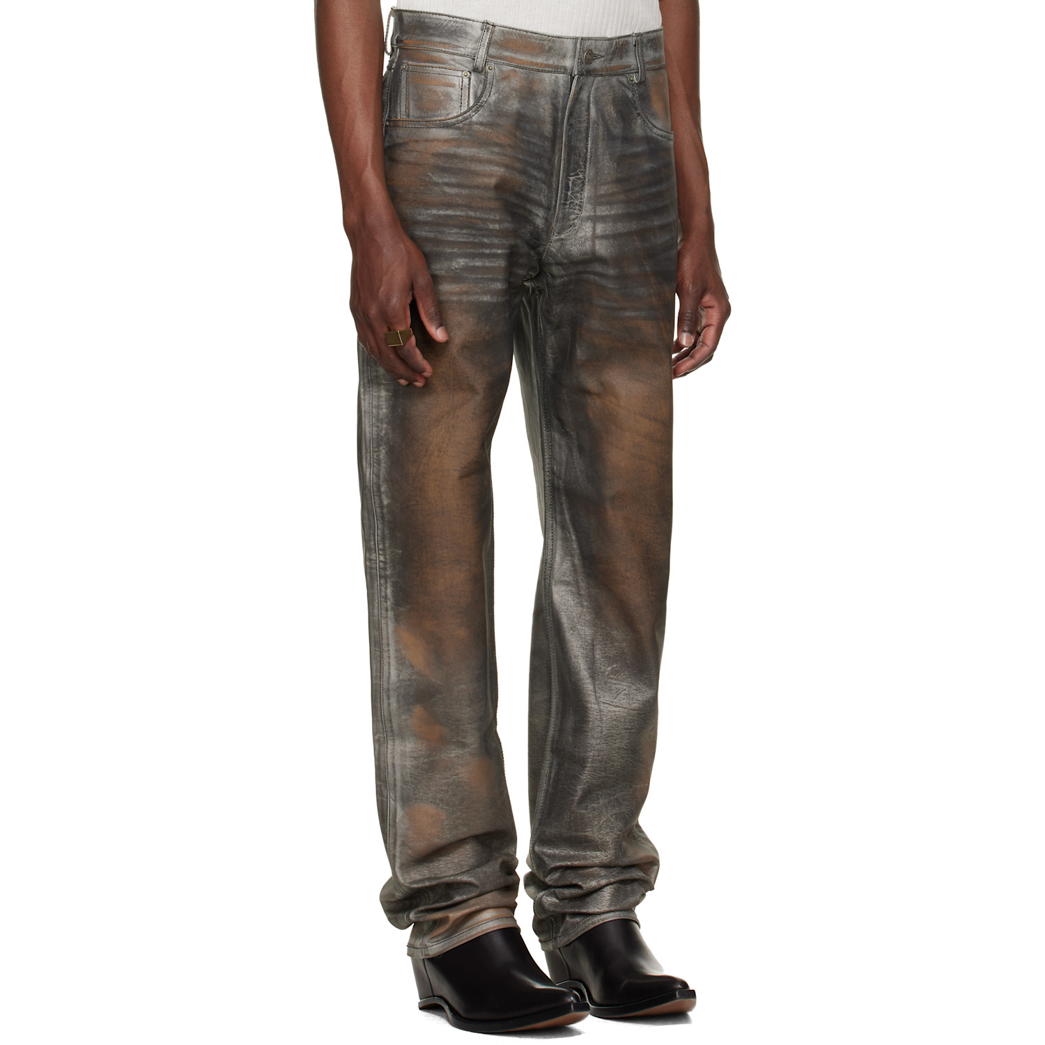  424 Gray Fivepocket Leather Pants 