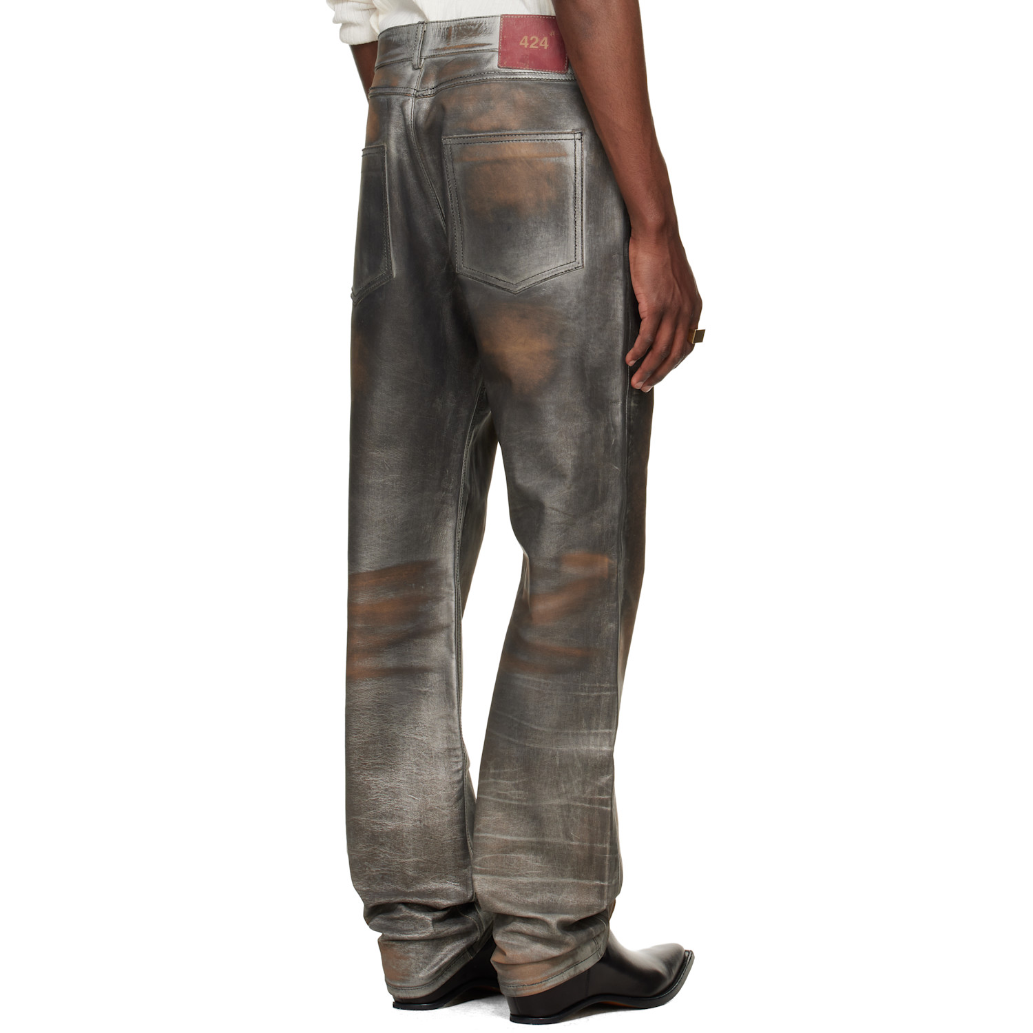  424 Gray Fivepocket Leather Pants 