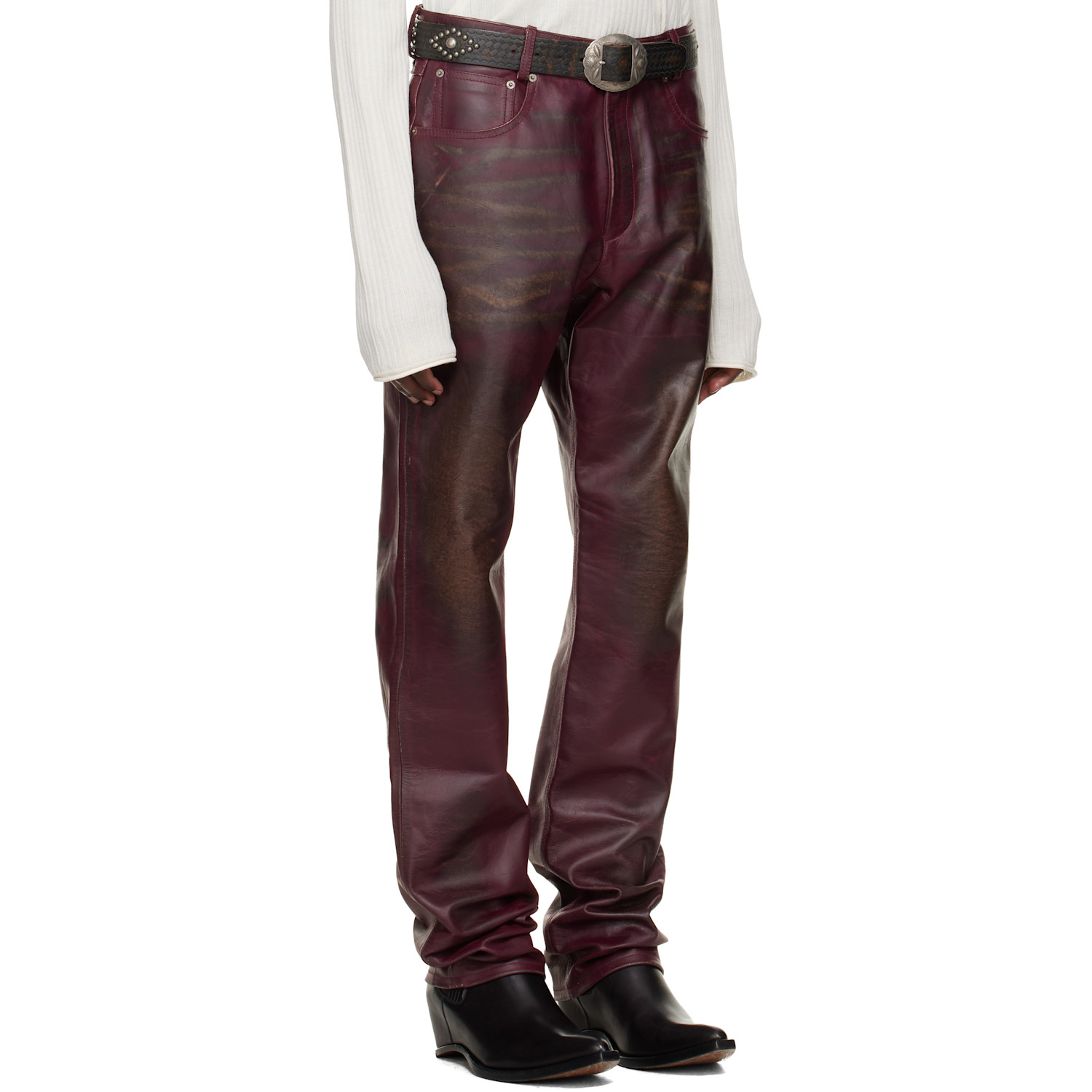  424 Burgundy Fivepocket Leather Pants 