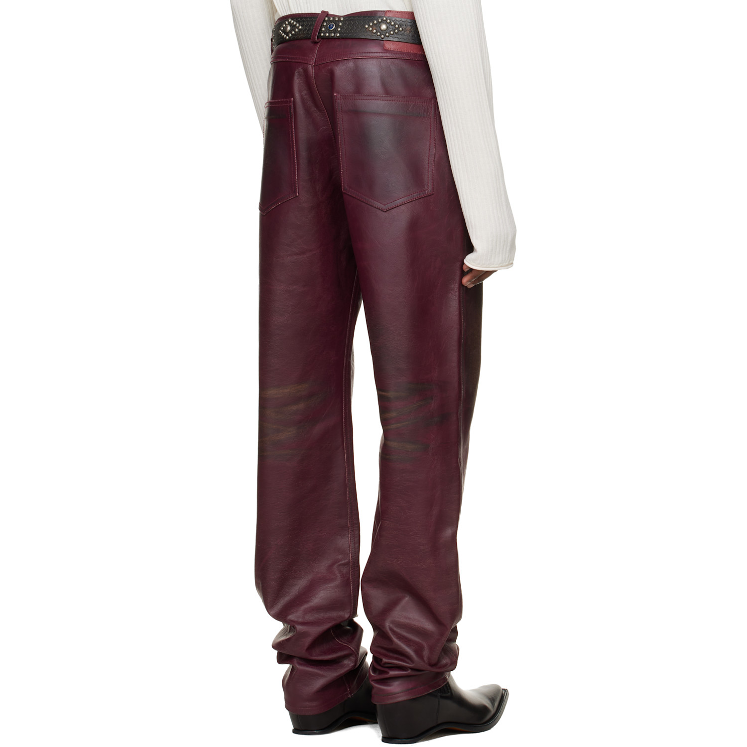  424 Burgundy Fivepocket Leather Pants 