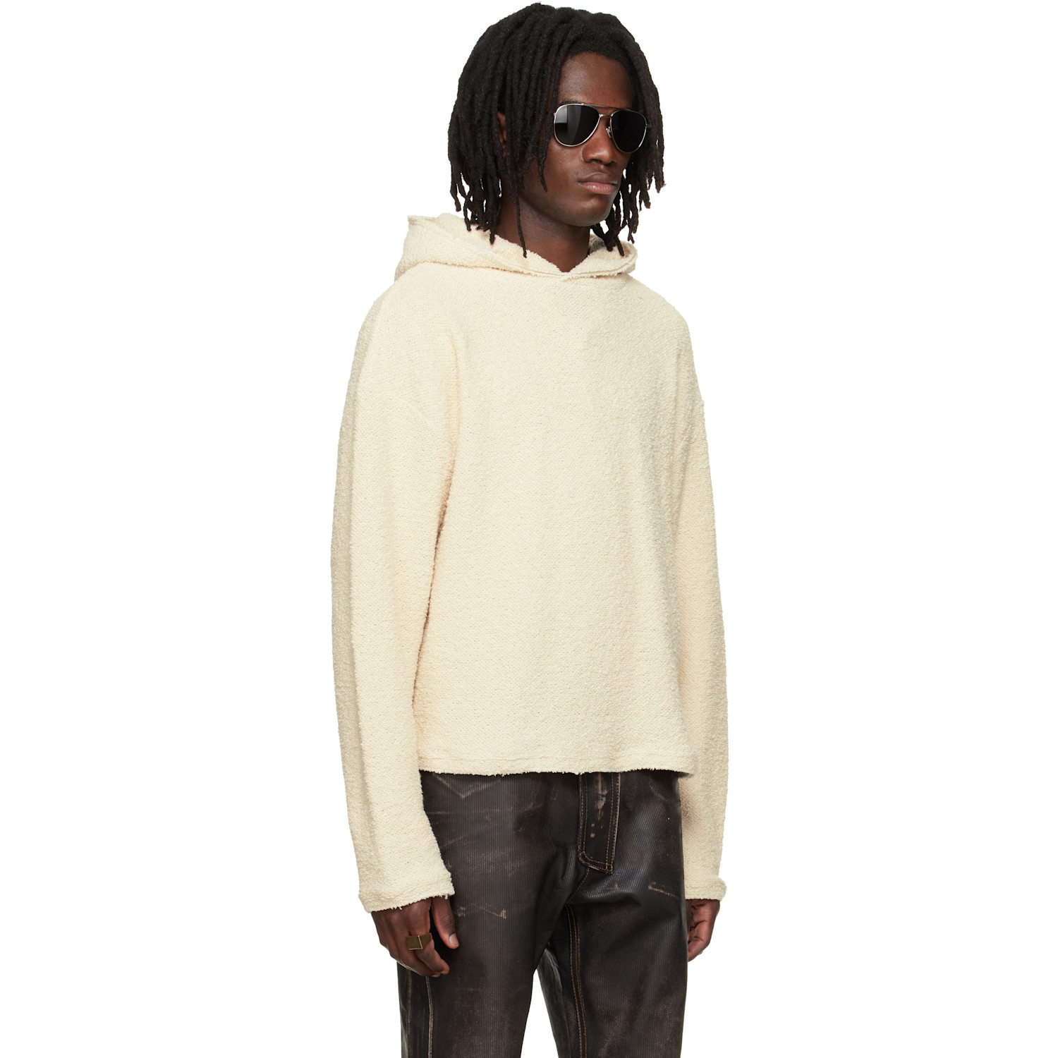  424 Beige Dropped Shoulder Hoodie 