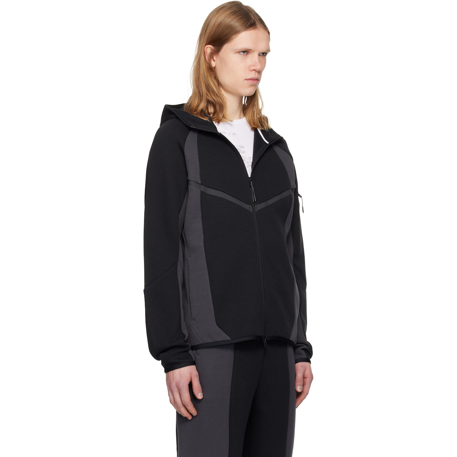  Nike Black & Gray Tech Full-zip Fleece Windrunner Hoodie 