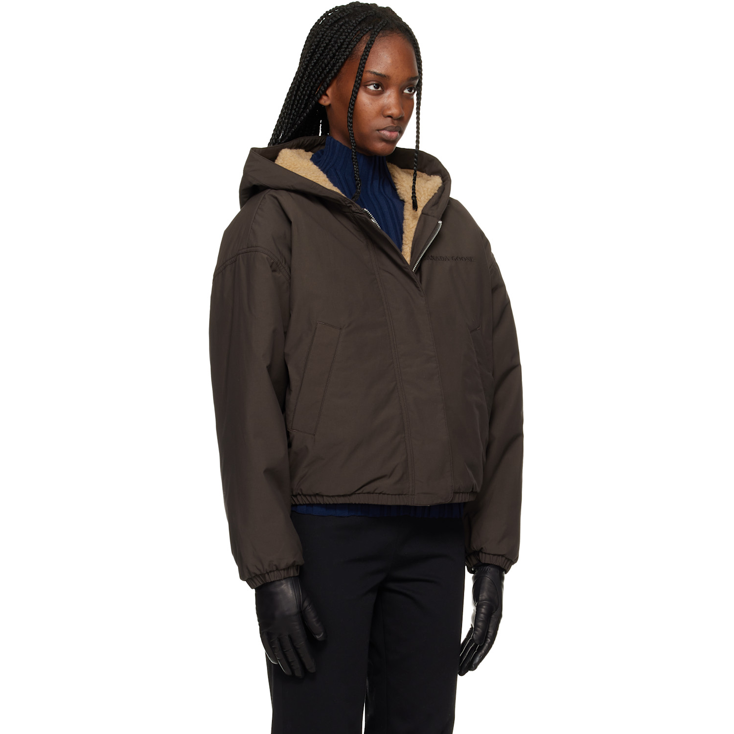  Canada Goose Beige & Brown Alberni Fleece Reversible Bomber Jacket 