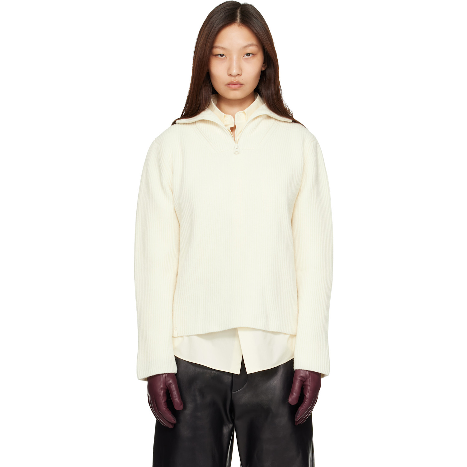 MACKAGE Off-White Gladys Knit Half-Zip Pullover Sweater