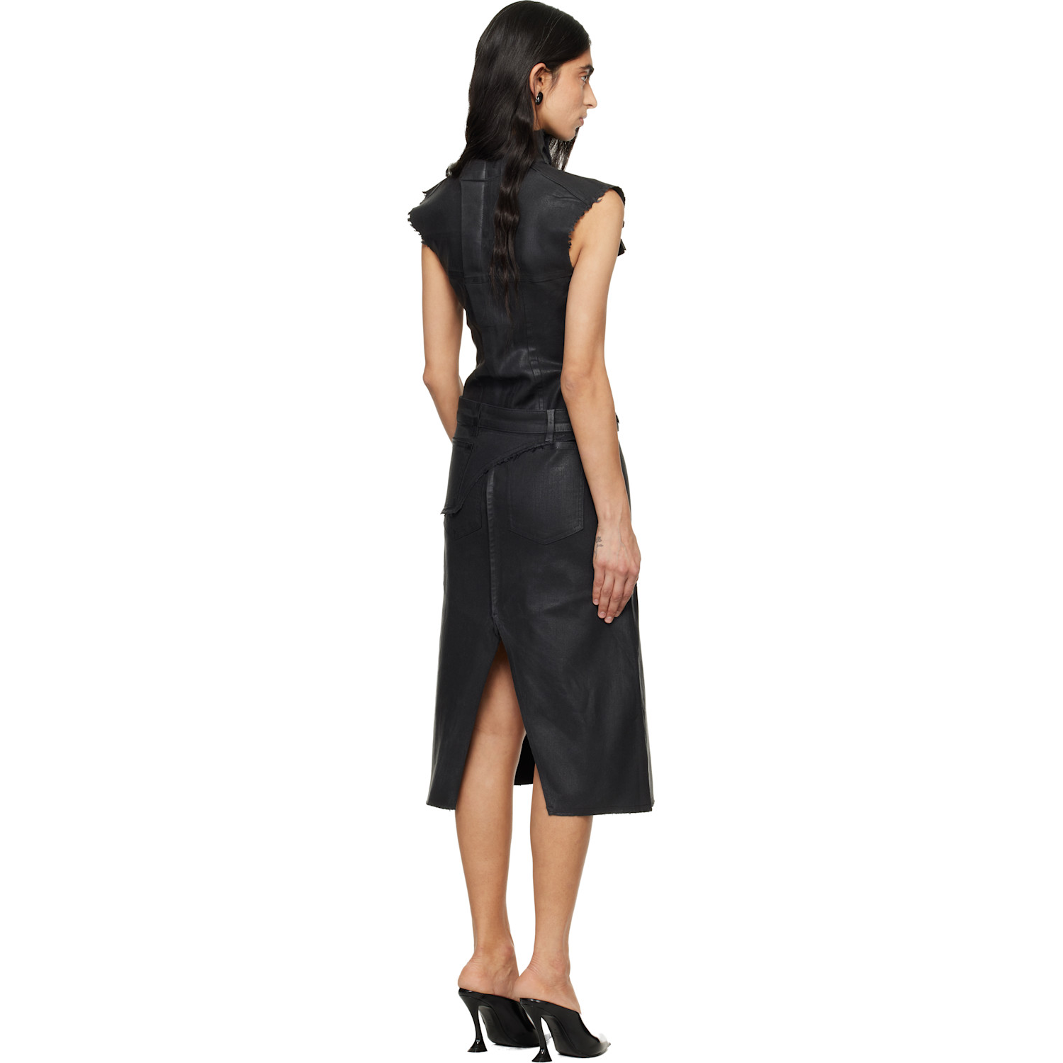  Ottolinger Black Glazed Denim Belted Midi Dress 