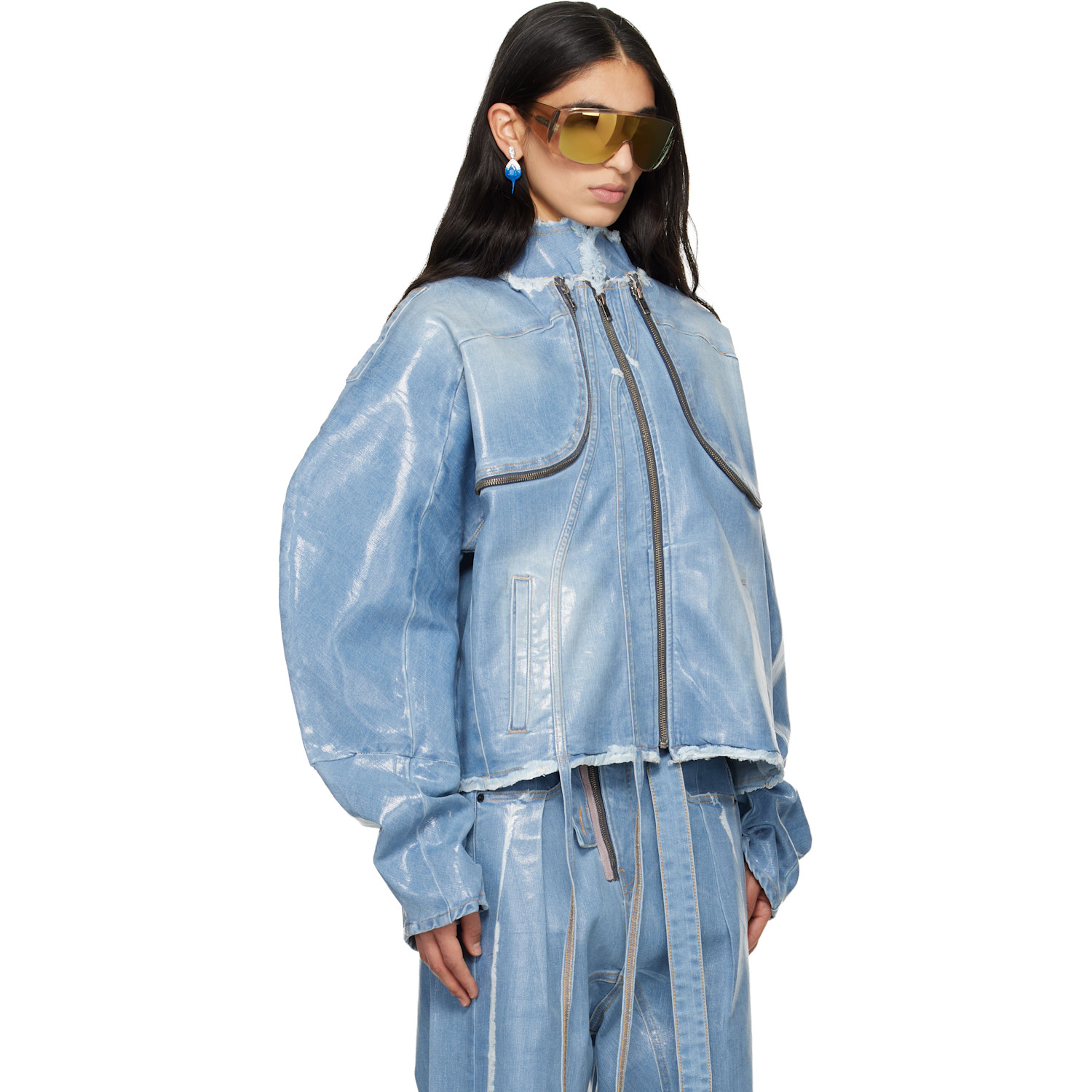  Ottolinger Blue Glazed Denim Zip Jacket 