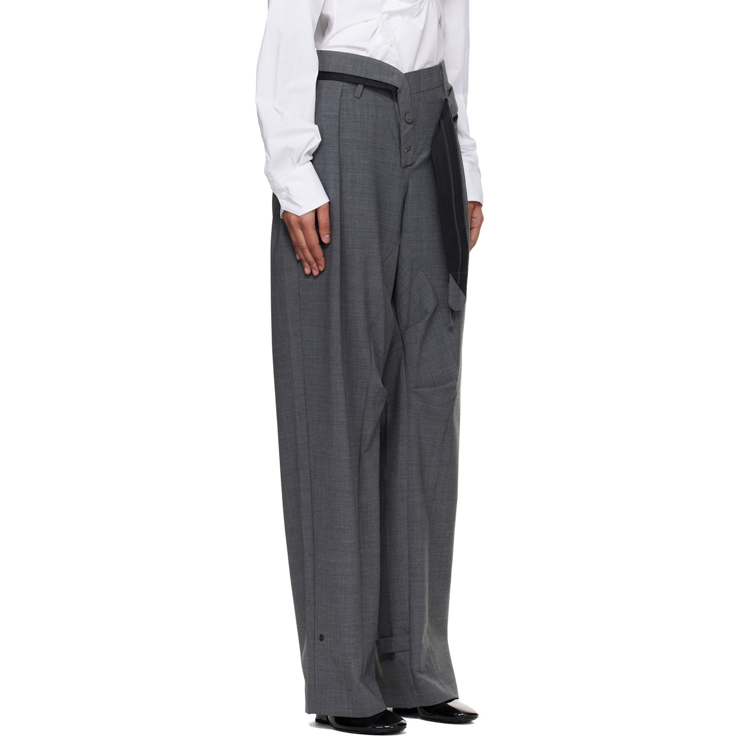  Ottolinger Gray Strapped Baggy Suit Trousers 