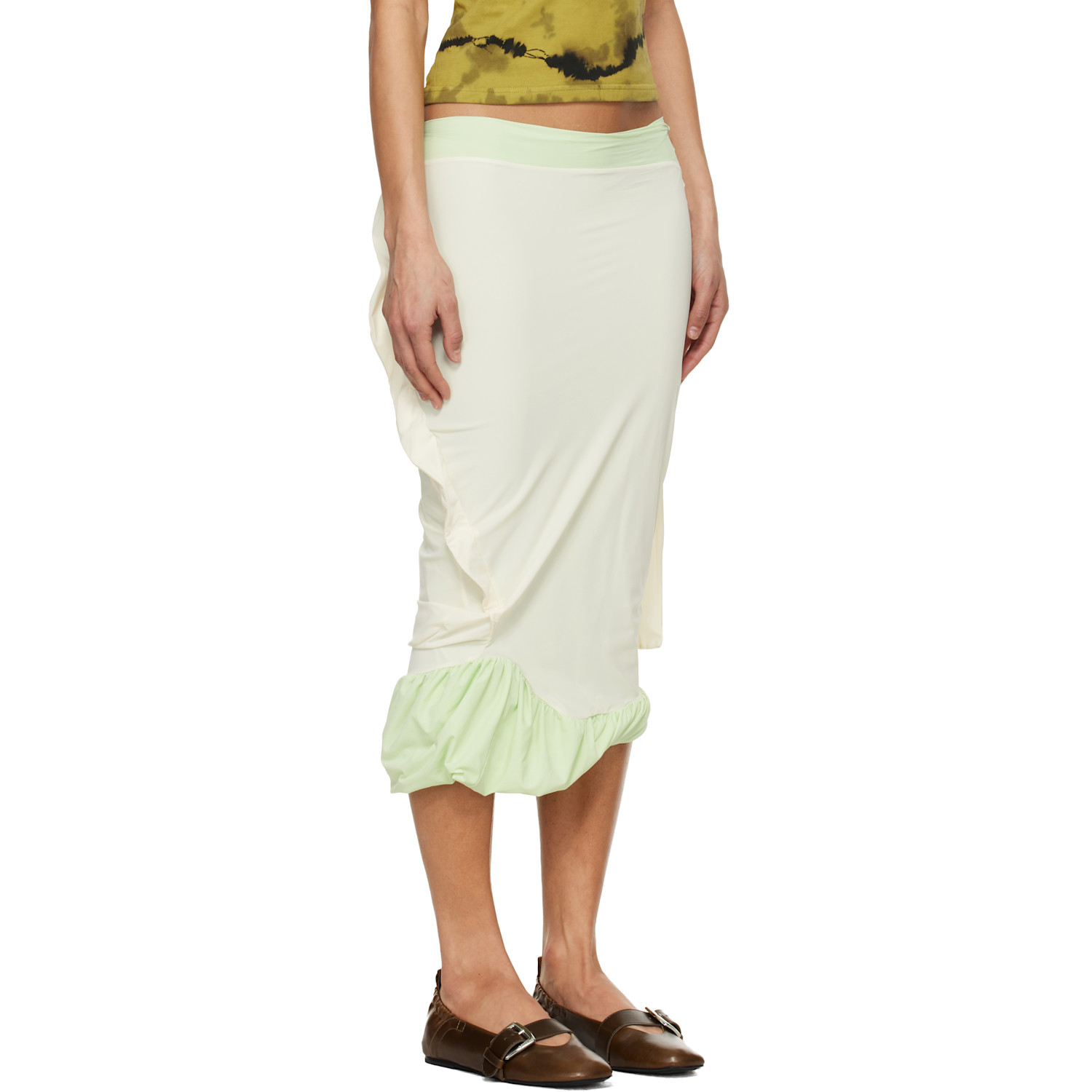  Ottolinger Green & Off-white Twisted Pencil Midi Skirt 