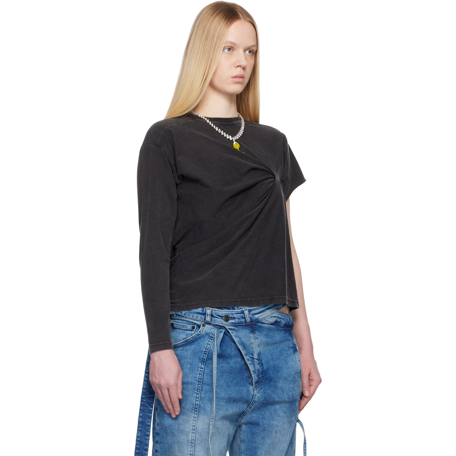  Ottolinger Black Shifted Sleeve Top 