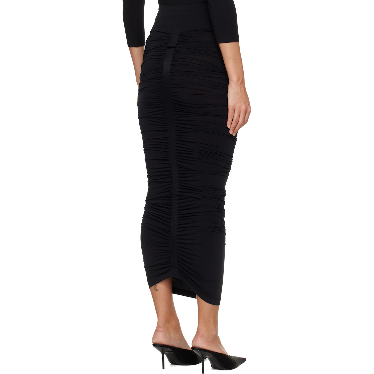  Wolford Black Sheer Drape Midi Skirt 