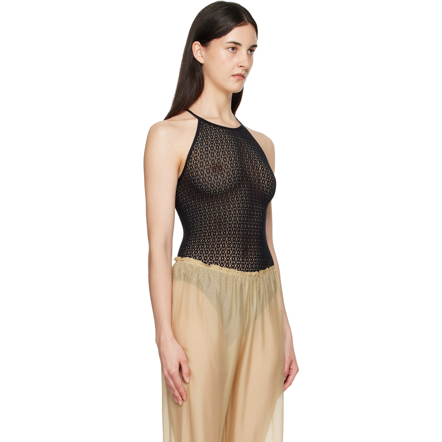  Wolford Black Daisy Net Bodysuit 