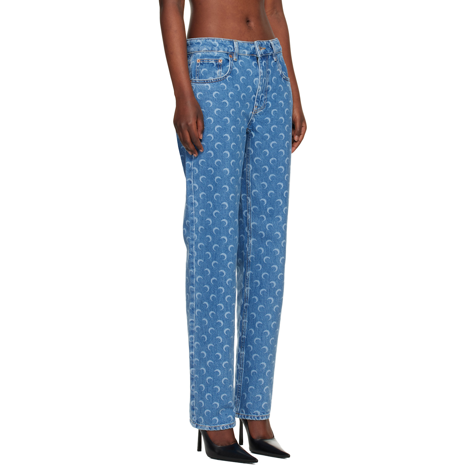  Marine Serre Blue Moon Laser Straight Jeans 