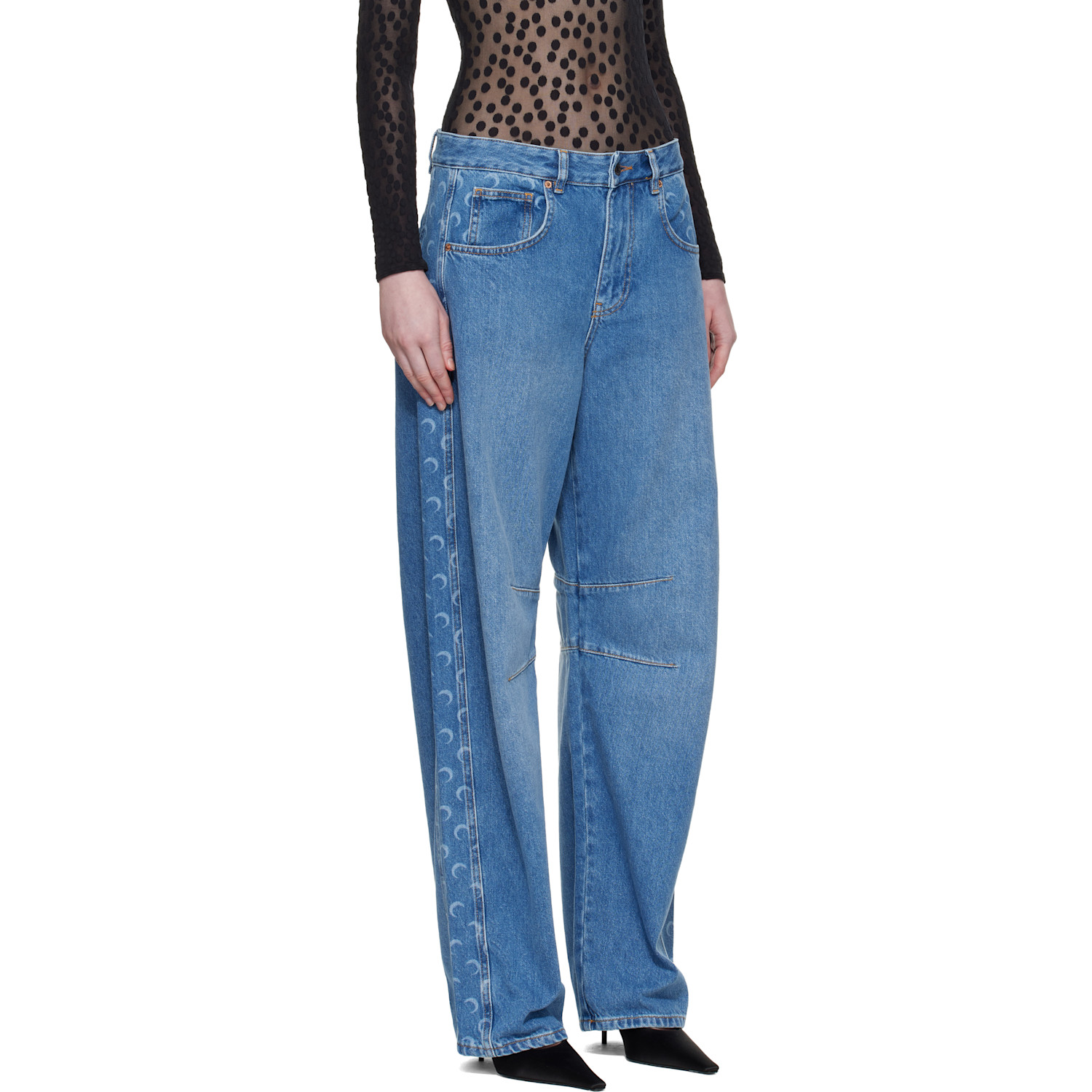  Marine Serre Blue Barrel Denim Jeans 