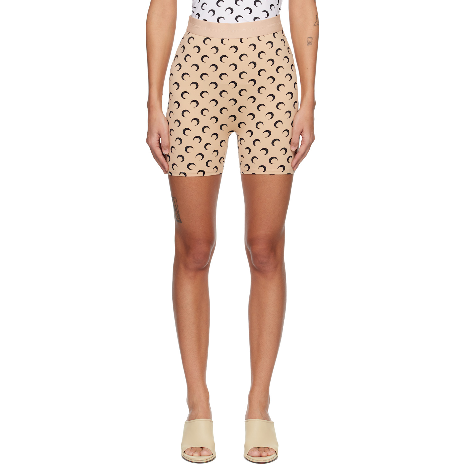 Marine Serre Beige Recycled Moon Jersey Mini Shorts