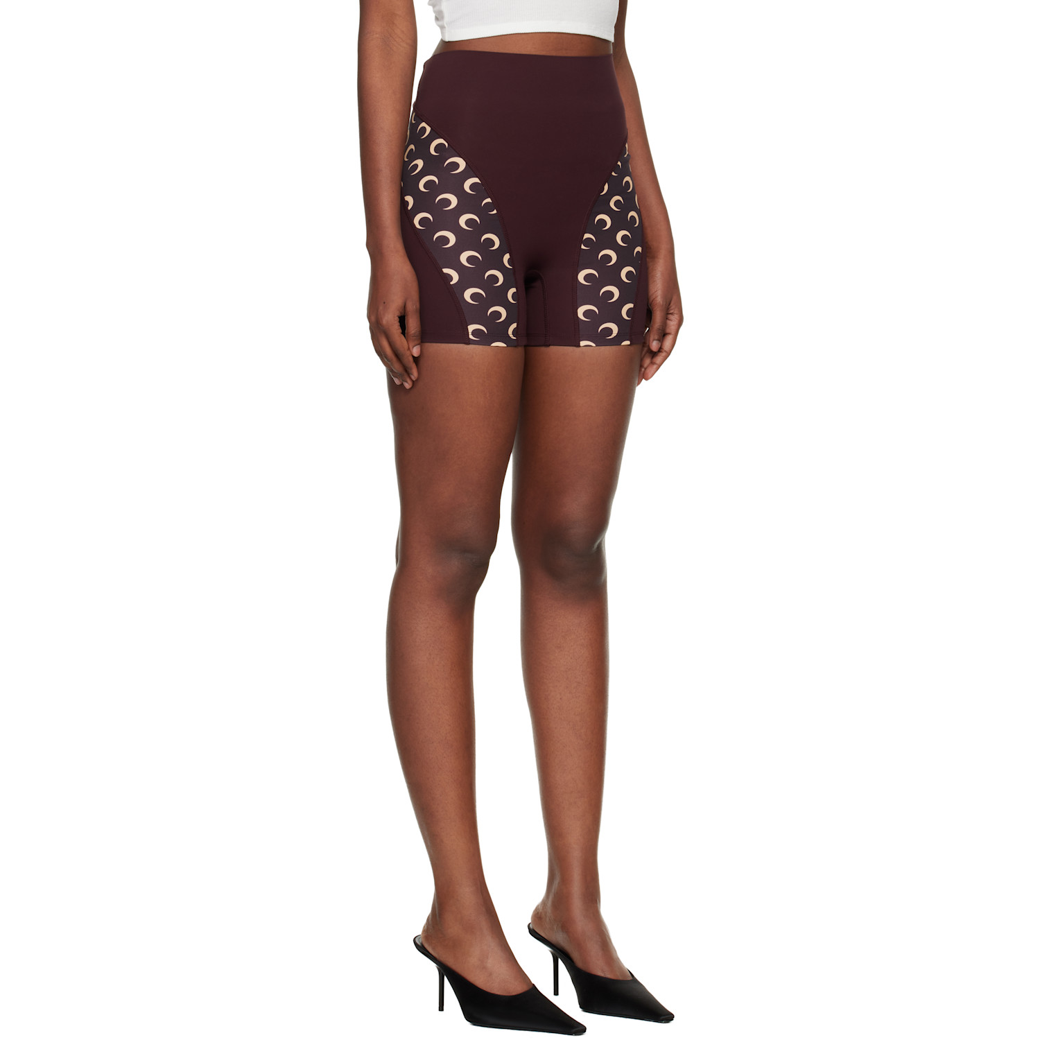  Marine Serre Burgundy Athleisure Moon Insert Mini Shorts 