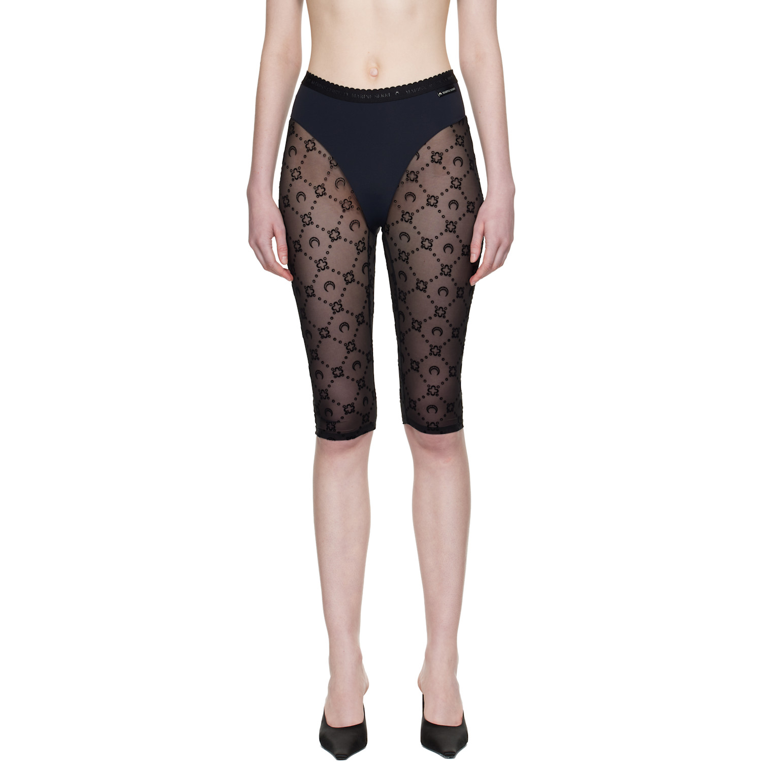 Marine Serre Black Moonogram Mesh Flock Capri Leggings
