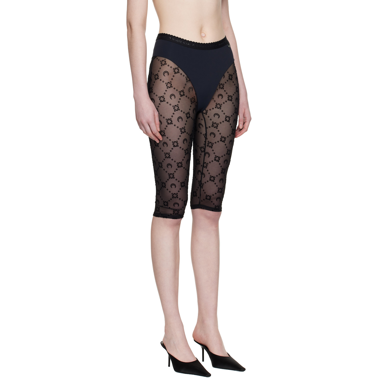  Marine Serre Black Moonogram Mesh Flock Capri Leggings 